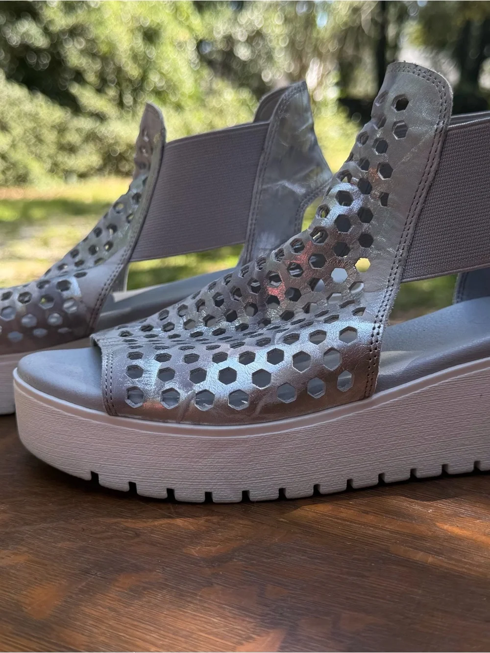 Silent D Women's Silver Perforated Platform Sandal